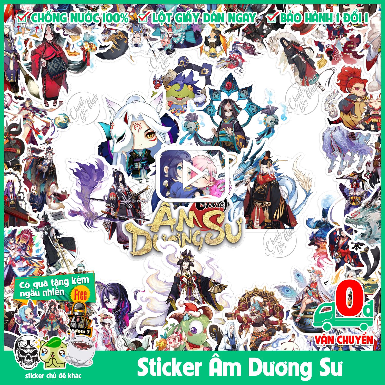 Combo 25 50 100 150 mẫu sticker hình dán chủ đề Âm Dương Sư Onmyoji chống