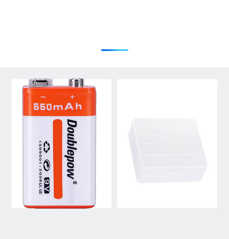 Pin sạc 9V 6F22 -  550mAh (loại pin vuông) Doublepow - Pin chuẩn