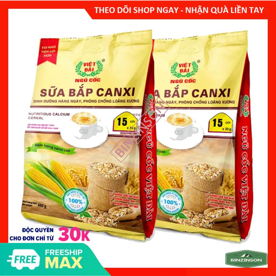 [HCM]Bột Ngũ cốc Sữa Bắp Canxi Việt Đài 600g [ COMBO 2 BỊCH ] 15 gói x 40g Loại Ngon - BINZINSON