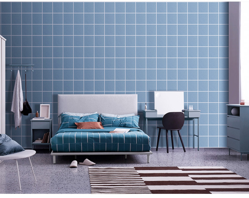 [HCM]Cuộn giấy dán tường phòng ngủ 20m x 0.45mô kẻ nhỏ xanh keo sẵn bóc dán a063a