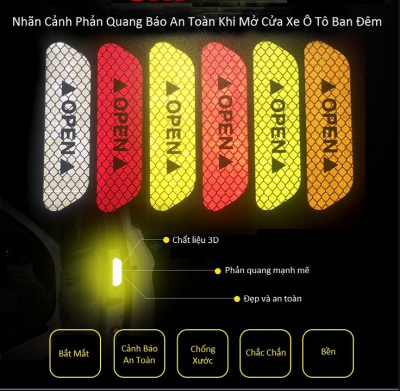 Bộ 4 sticker phản quang cảnh báo mở cửa xe