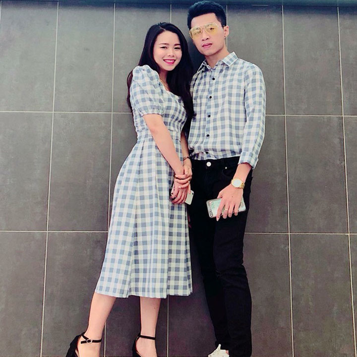 Set checkerboard shirt double, couple lovers design