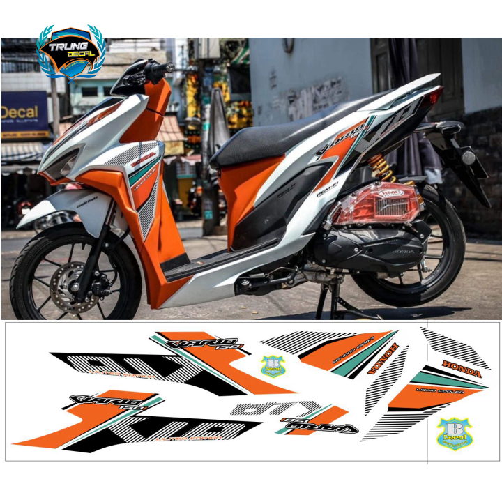 Tem rời xe vario 150 trắng cam bình decal