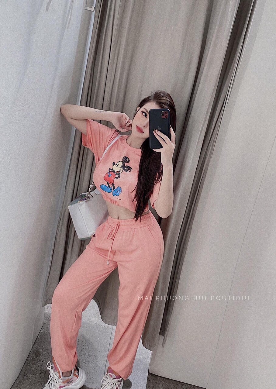 SÉT BỘ THỂ THAO CROPTOP IN CHUỘT DỄ THƯƠNG