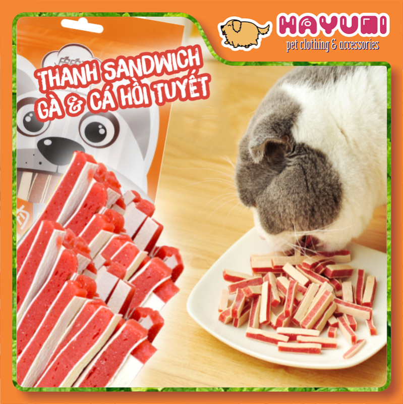 THANH CÁ HỒI TUYẾT CUỘN GÀ - TÚI 100G - SNACK THƯỞNG CHO CHÓ MÈO - HAYUMI