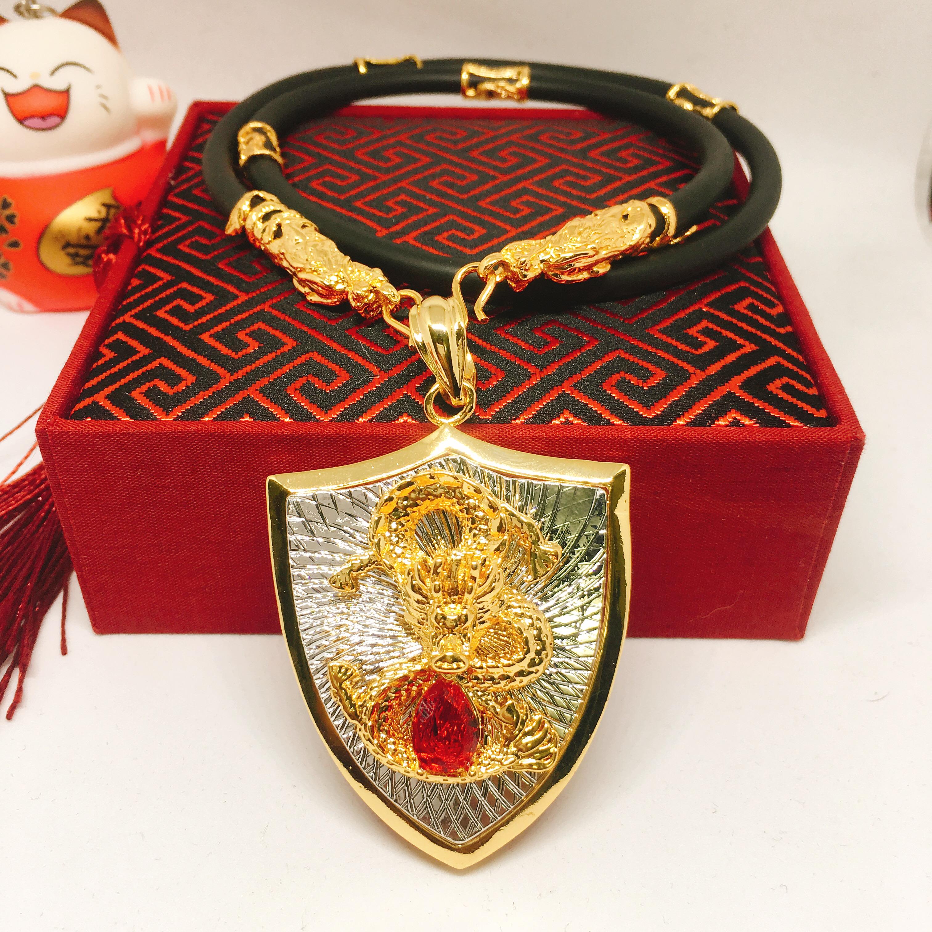 Vòng cổ Nam Vip Bạc Thái đá cao cấp, Vòng Cổ Nam Phong Cách Thượng lưu, Dây chuyền nam bạc Thái phong cách MS001  Jewelry Bảo Tín (dây và mặt) ( Màu vàng)