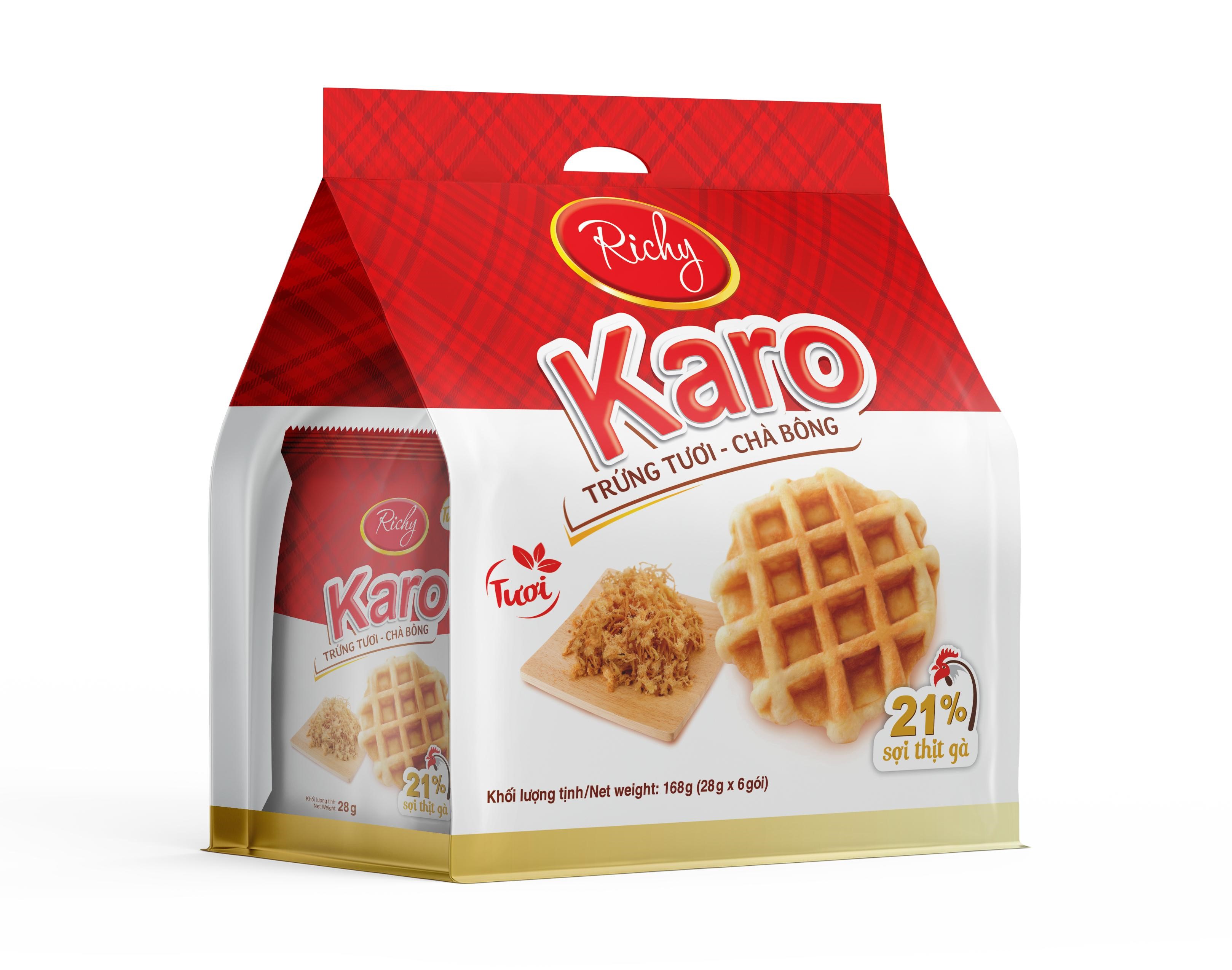 Túi 06 bánh tổ ong vị Thịt gà trứng tươi chà bông Karo Richy gói 26gr
