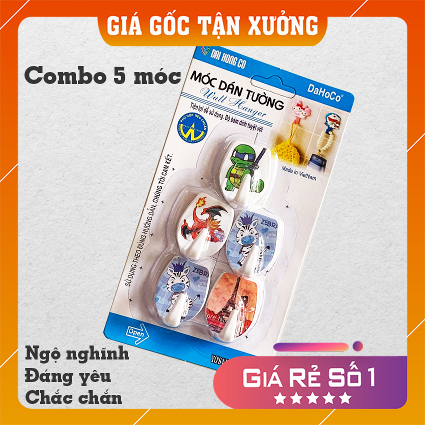 Combo 5 móc dính tường siêu chắc chịu lực cao sử dụng trên mọi vật liệu kiểu dáng Kute Hàng Việt Nam chất lượng cao phù hợp cho phòng ngủ phòng học