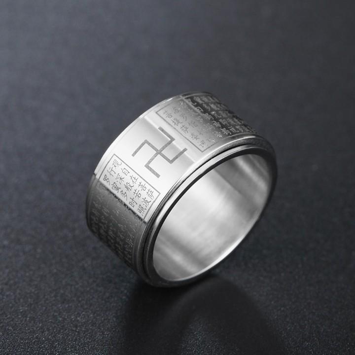 Nhẫn Bát Nhã Tâm Kinh Bạc Thái Cao Cấp, Nhẫn Xoay 360, Nhẫn Trì Chú Bảo Tín, Tài Lộc, May Mắn Không Phai Không Rỉ ( màu bạc)