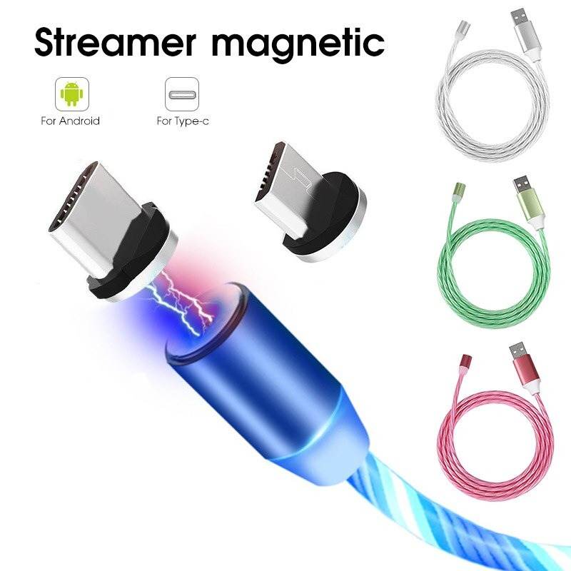 Luminous Magnet Phone Charging Cable, Multi-Purpose 3 Chargers, LED Flow Lights, Anti-Torque, Multi-head Magnetic Charging Cable