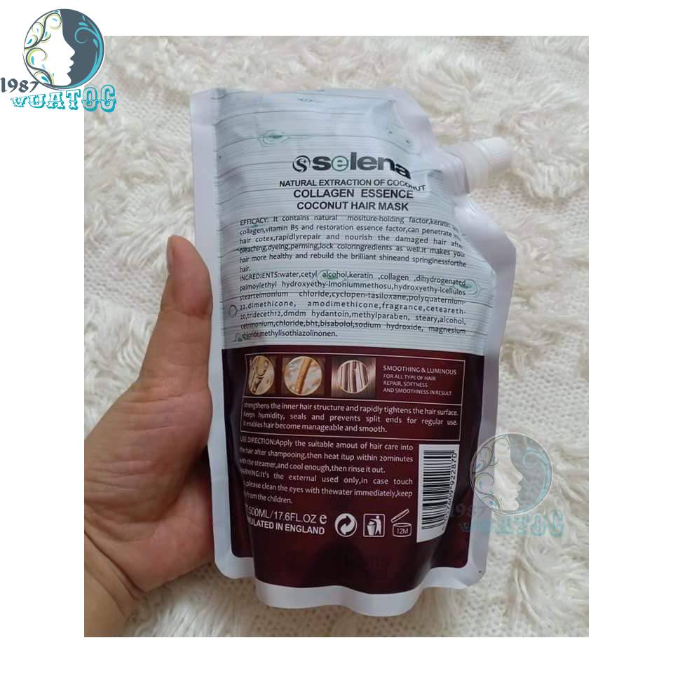 [Tặng Mũ ủ]Kem ủ tóc Dừa Selena organic mềm mượt 500ml