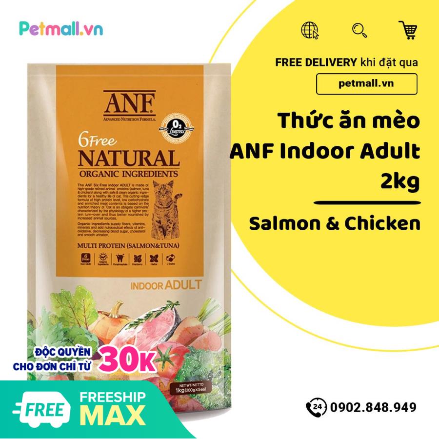 Thức ăn mèo ANF 6Free Indoor Adult 2kg - Salmon & Chicken Petmall