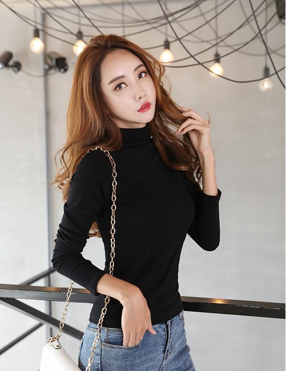 Áo Thun Giữ Nhiệt Nữ Dài Tay Cổ Cao Ba Phân Trơn Màu Siêu Co Giãn Thời Trang Thu Đông Hàn Quốc WM TOP 015