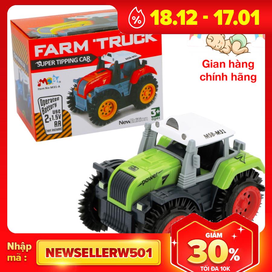 Xe ô tô đồ chơi  cho bé xe tải nông trại chạy pin nhựa ABS an toàn, chi tiết sắc sảo (màu xanh bánh đỏ)