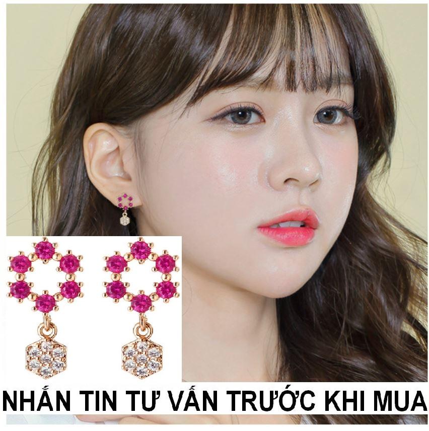Bông Tai , Khuyên Tai Hình Than Có Viền 6 Viên Đá Đỏ Có Tua Rua Hình Than Đính Đá Trắng Phong Cách Hàn Quốc Kpop