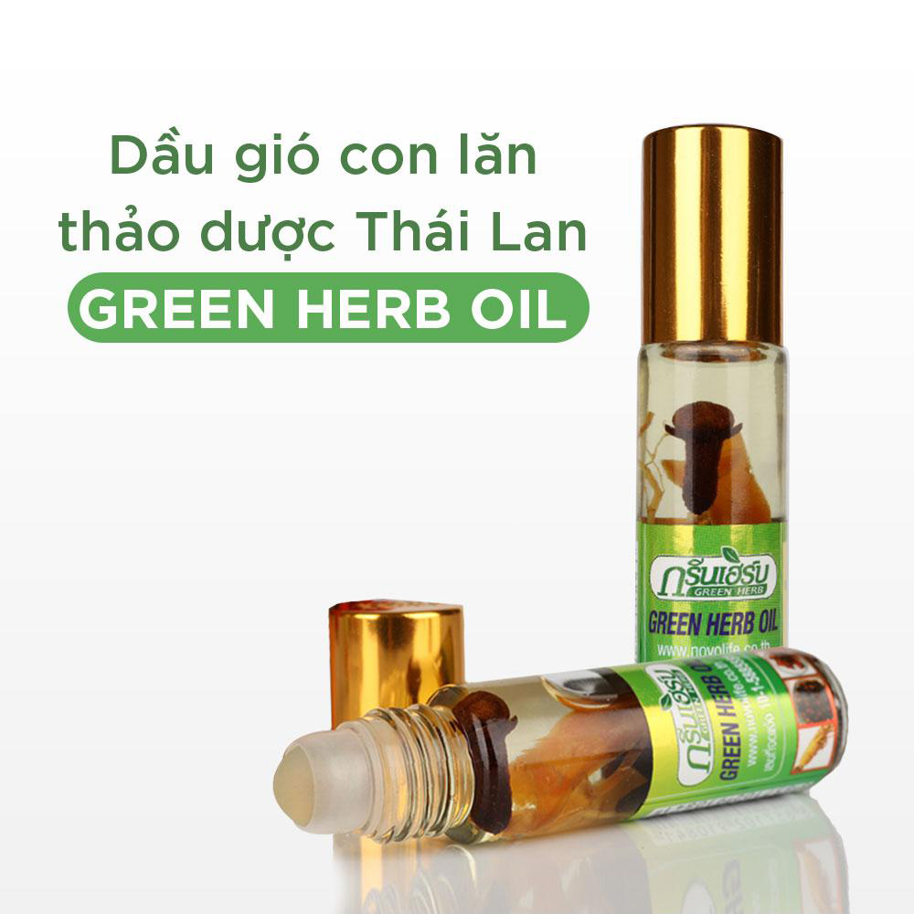 Dầu lăn thảo mộc nhân sâm Green Herb Oil 8ml Thái Lan giúp thông mũi xoa bóp massage thư giãn