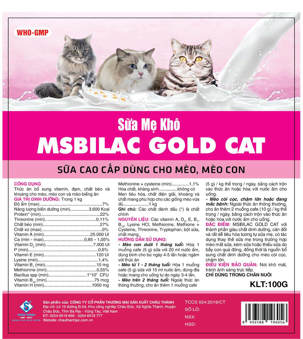 Sữa cho mèo cao cấp Msbilac Gold Cat 330g