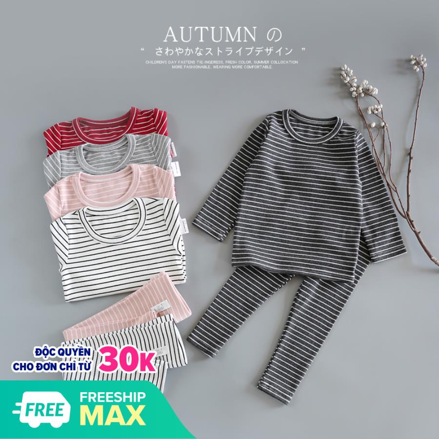 [HCM]set bộ sọc dài tay bé trai gái  vải 100% cotton thoáng mát  size 5-20kg