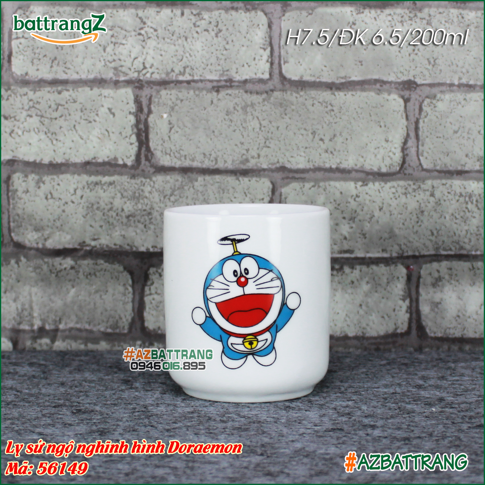Ly sứ uống nước hình doremon gốm Bát Tràng AZ
