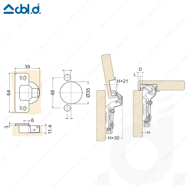Bản Lề Giảm Chấn 3D CBLD - Demuca BL-BC Series ( 1 đôi )
