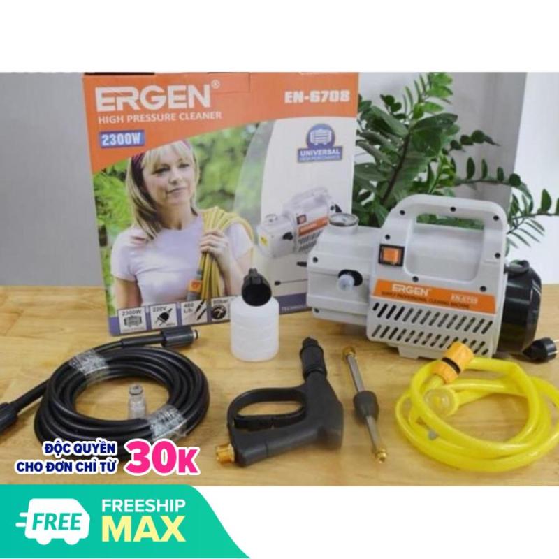 Máy rửa xe áp lực cao ERGEN 6708 Máy rửa xe mini gia đình công suất 2300W moter lõi đồng cảm ứng từ tự động hút và ngắt nước khi bóp cò, Tặng bình tạo bọt siêu tiện lợi