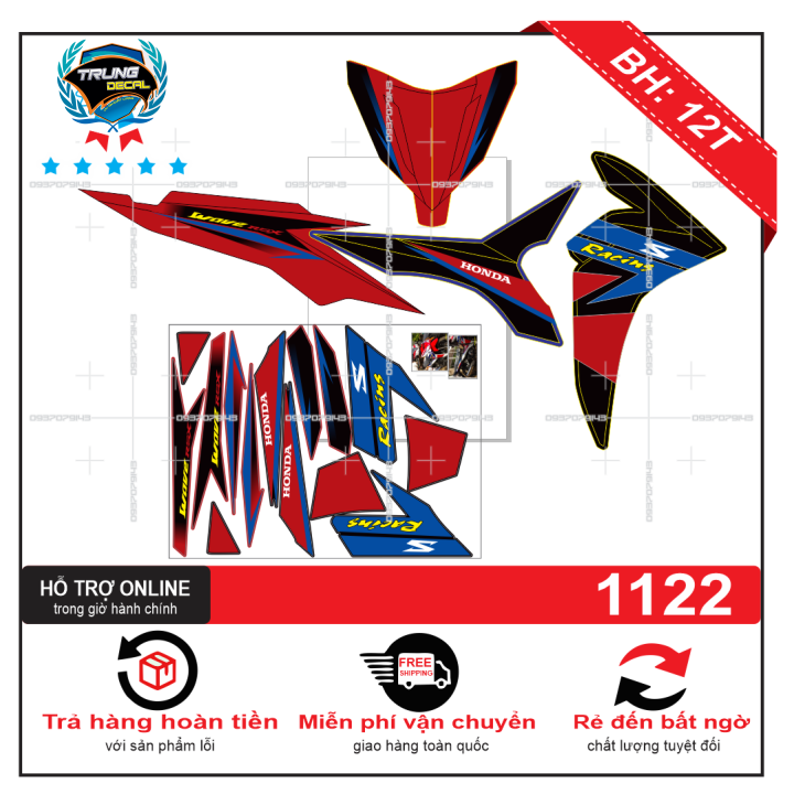 Tem rời xe wave rsx 2012 racing chế đỏ đen