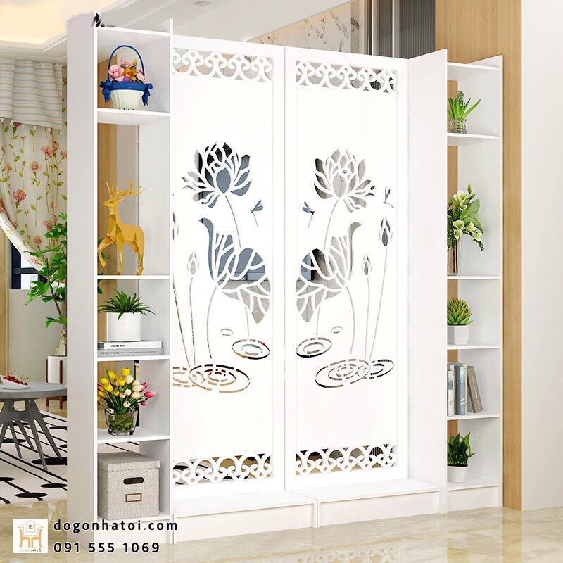 VÁCH NGĂN HOA SEN LIỀN 1 KỆ (1m9 x 90cm) - ĐỒ GỖ NHÀ TÔI