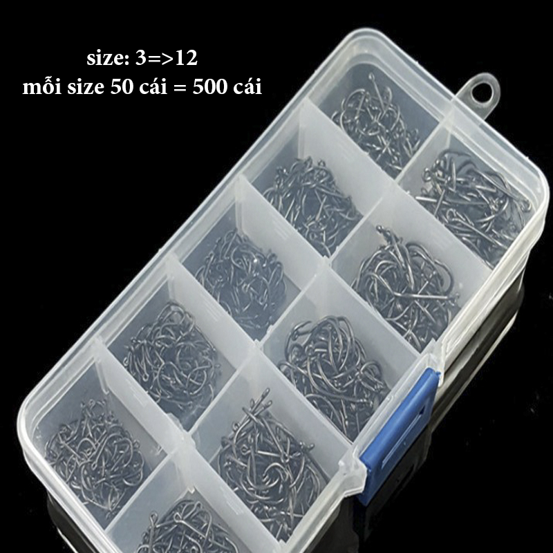 Hộp 600 Lưỡi Câu Thép Carbon size 3-12