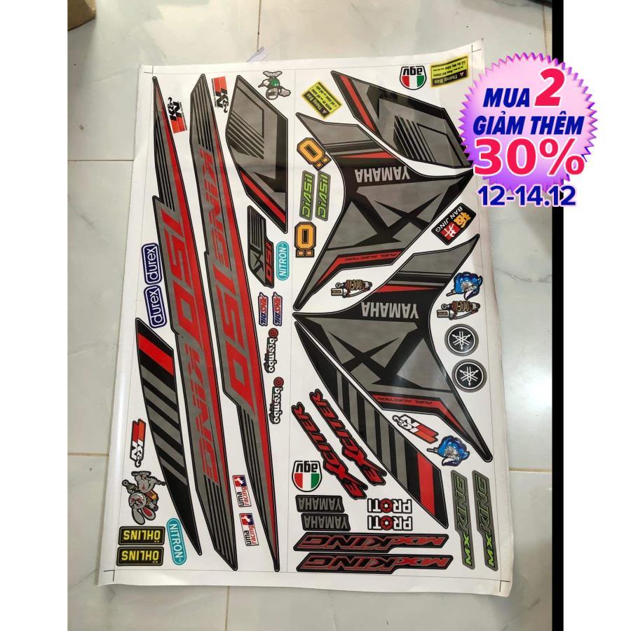 Tem xe Exciter 150 mx king đỏ xám đen tặng logo