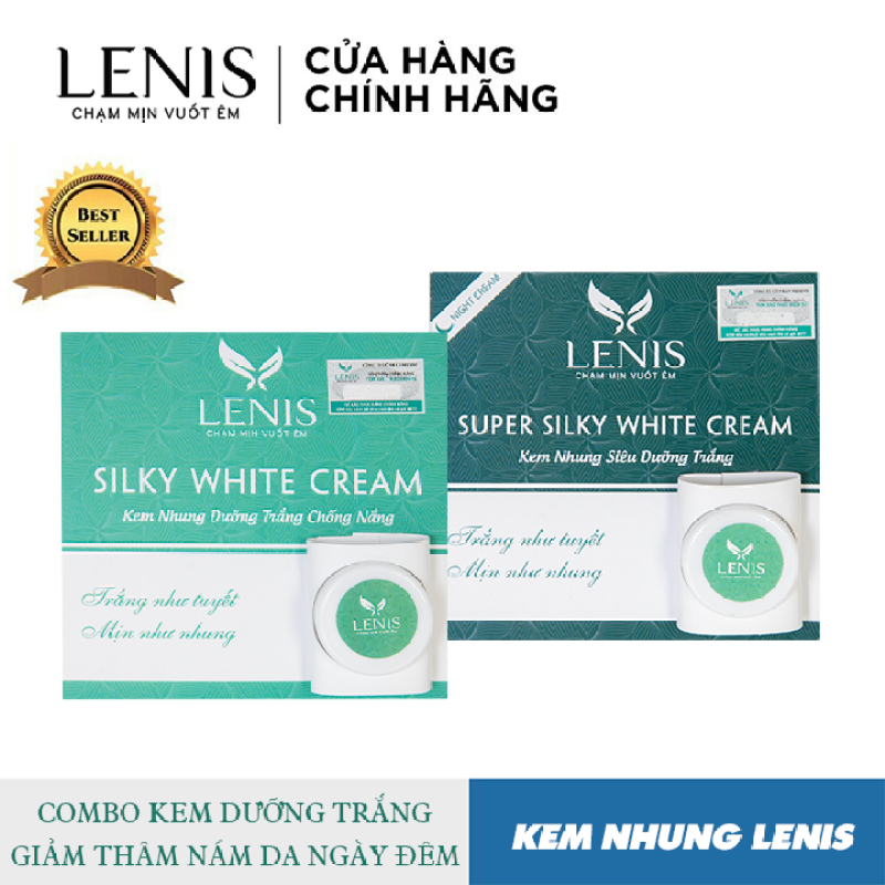 Bộ kem dưỡng trắng chuyên sâu ngày và đêm giảm thâm nám Lenis Super Silky White Cream 10ml