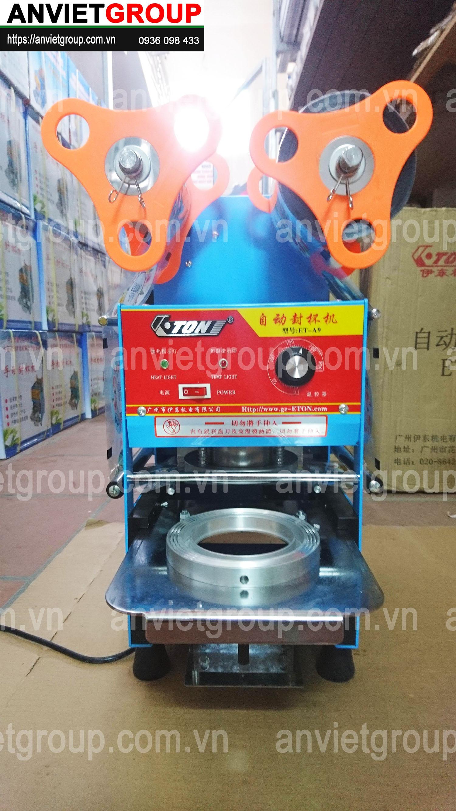 Máy ép dán đậy nắp miệng ly cốc bán tự động Eton A9