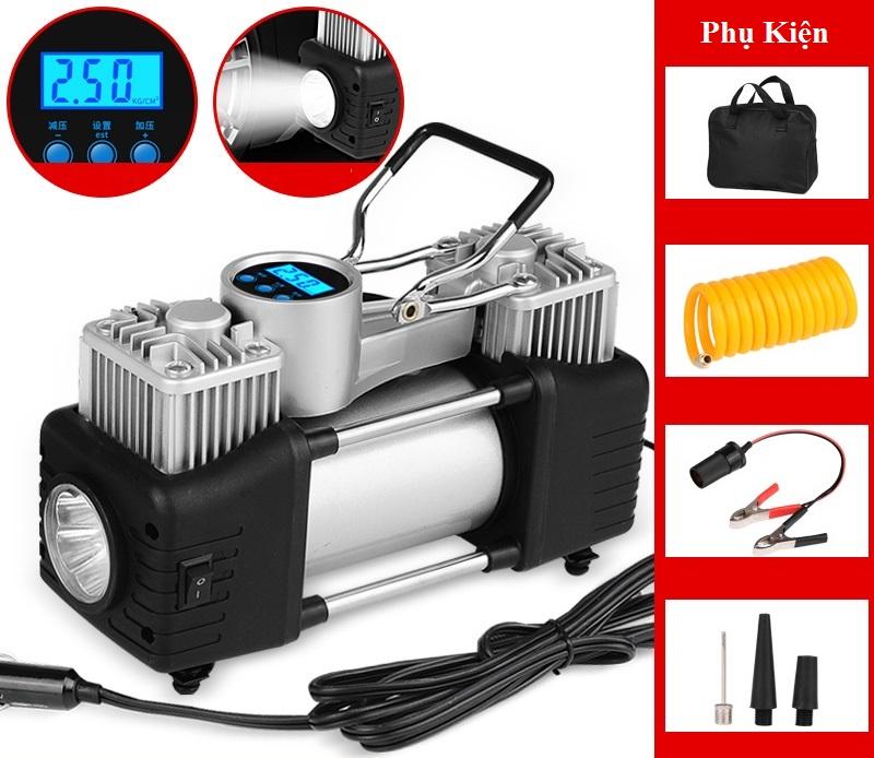 BƠM Ô TÔ 2 XI LANH MÃ LỰC LỚN BƠM 2 PHÚT ĐẦY BÁNH - BƠM HAI XI LANH ĐIỆN TỬ CÓ ĐÈN - CÀI MỨC ÁP SUẤT TỰ NGẮT - BƠM 2 XY LANH