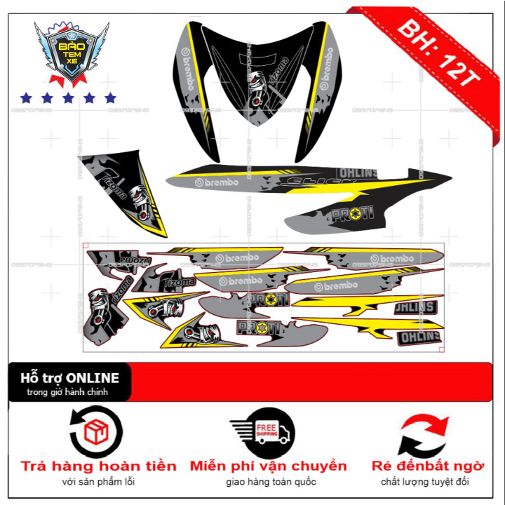 Tem rời xe Click 110 pittong dán xe đen