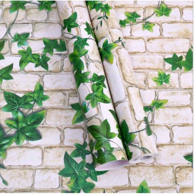 [HCM]Giấy Dán Tường Giả Gạch 3D Dây Leo Xanh - [ 50cm x  Khổ 90cm ]  Có Sẵn Keo