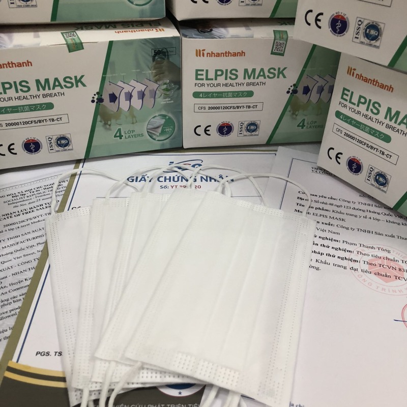 Khẩu trang y tế 4 lớp hộp 50 cái trắng - ELPIS MASK - Vải kháng khuẩn cao cấp