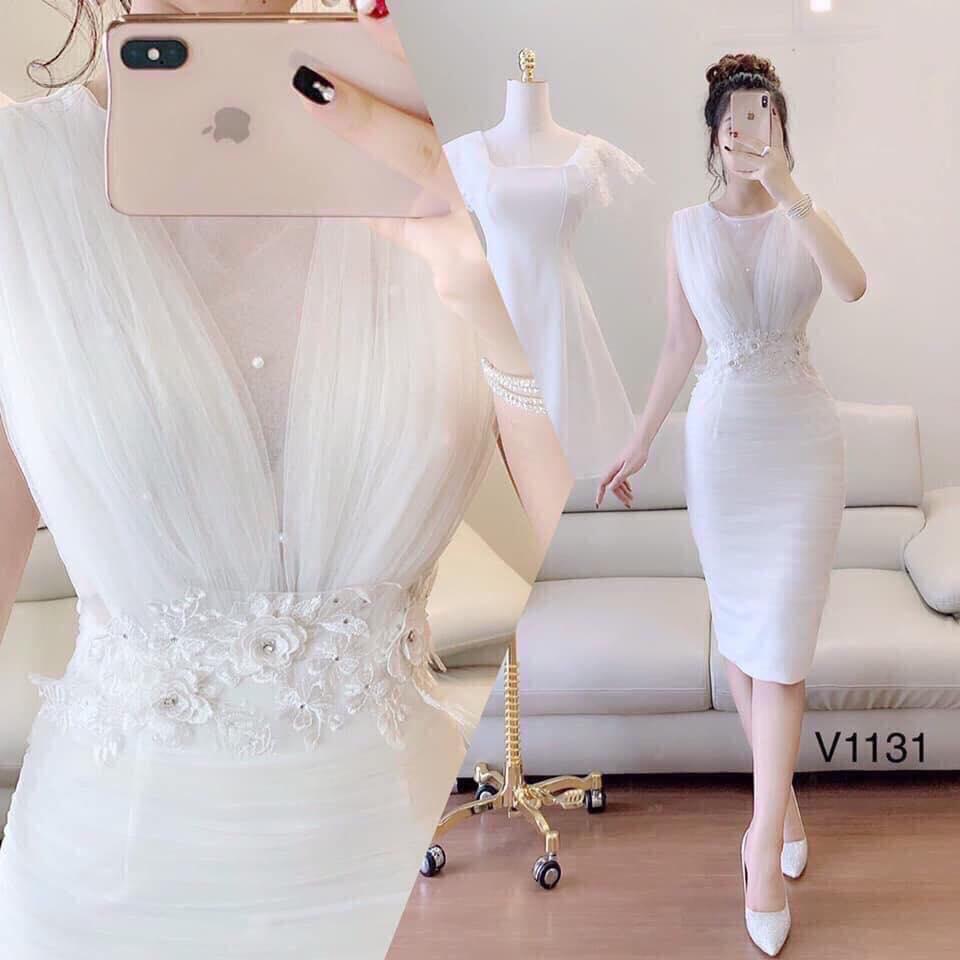[HCM]Đầm body trắng phối ren lưới
