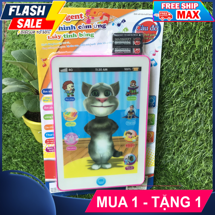 [Hàng VN - Tặng 3 pin] Máy Ipad cảm ứng Mèo Tom hát ru kể chuyện, ghi âm- Smart Baby