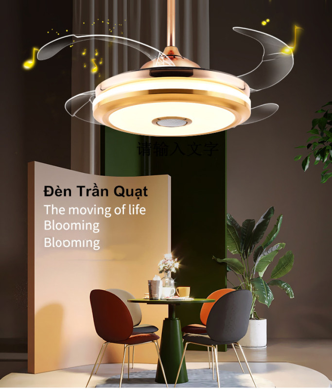 Đèn trần quạt chùm ms FS-002 ( Quạt trần loa bluetooth, siêu rẻ, siêu hot, siêu chất lượng )