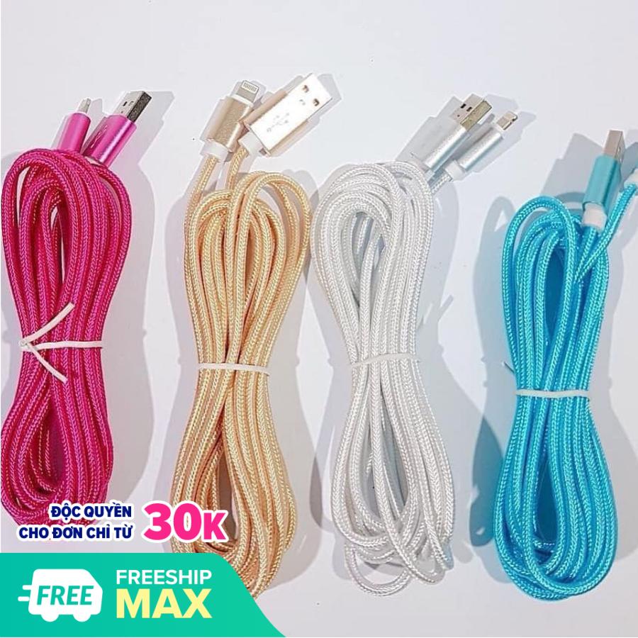 Dây sạc iphone bọc dù dài 3m dây sạc điện thoại iphone cáp sạc điện thoại siêu bền sạc siêu nhanh
