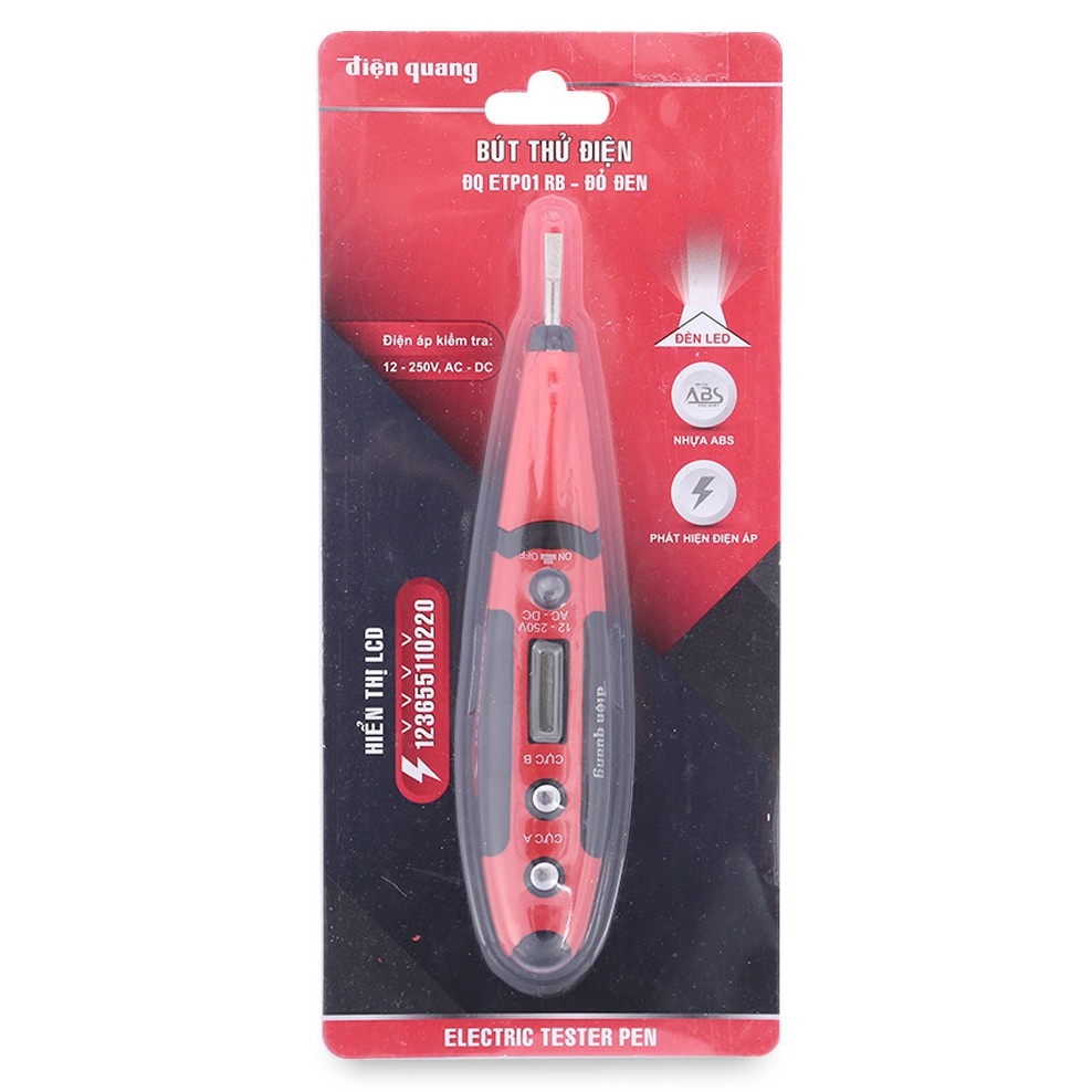 Bút thử điện Điện Quang ETP01 ( hiển thị LCD, đỏ đen )