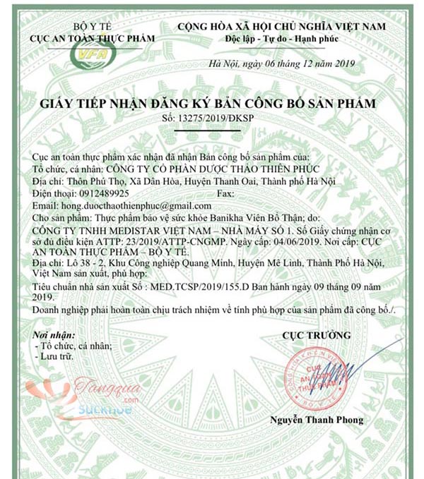 Viên bổ thận Banikha Thiên Phúc