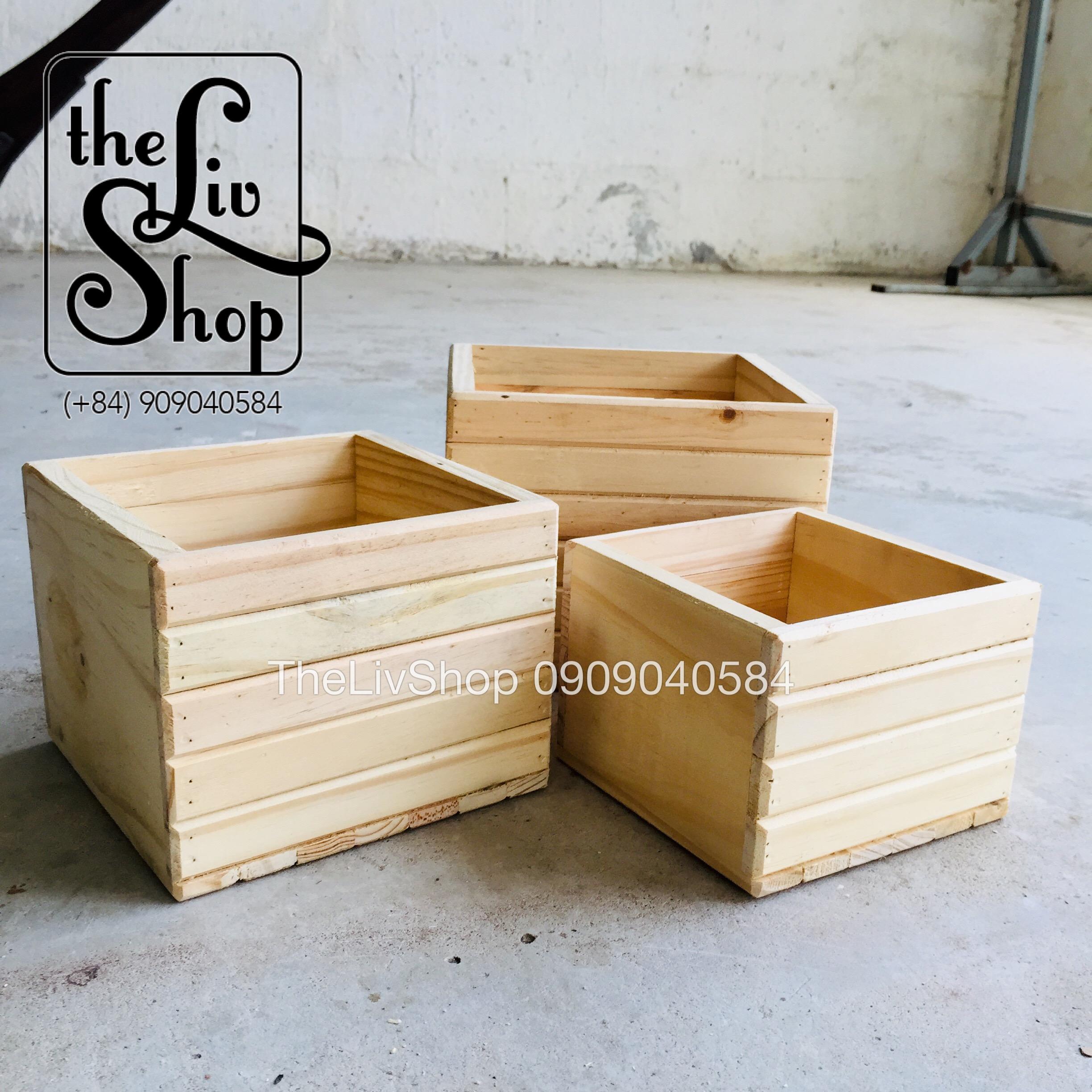 chậu gỗ thông vuông 3 sizes