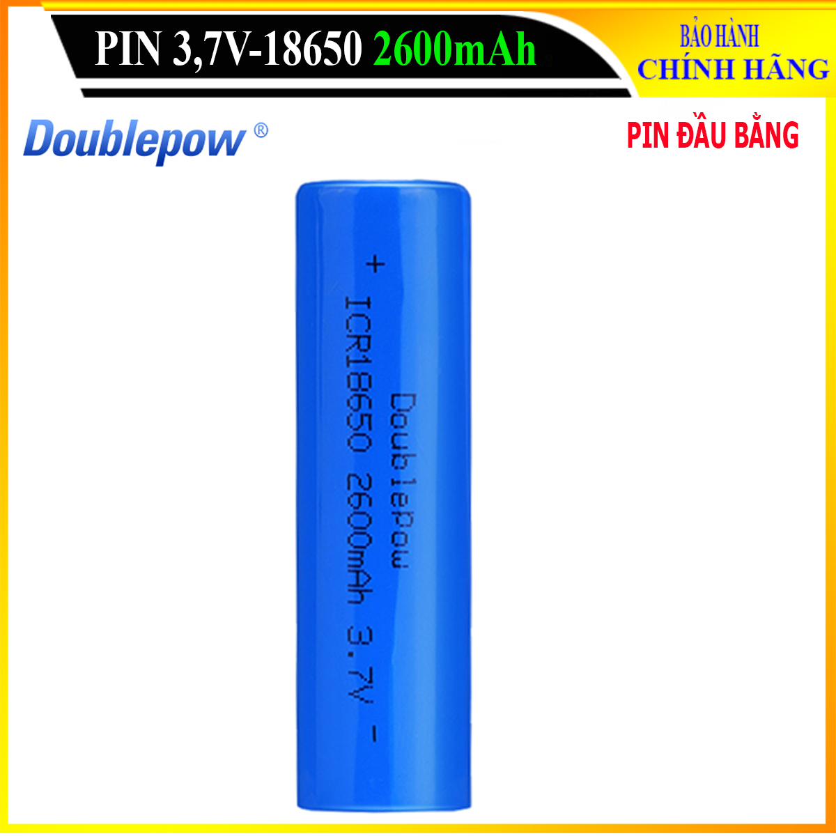Pin sạc Lithium 18650 - 2600mAh đầu bằng Doublepow, pin dung lượng thực (01 viên)