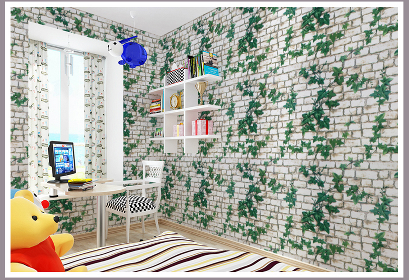 Cuộn 5m x 0.45m decal giấy dán tường đá dây leo xanh keo sẵn bóc dán a088