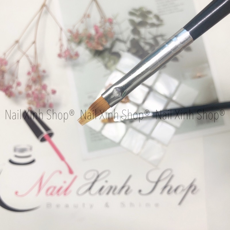 Cọ ombre cán gỗ cao cấp (cọ đầu tròn, bản xéo - cọ dẹp) dặm móng, vẽ nail chuyên nghiệp