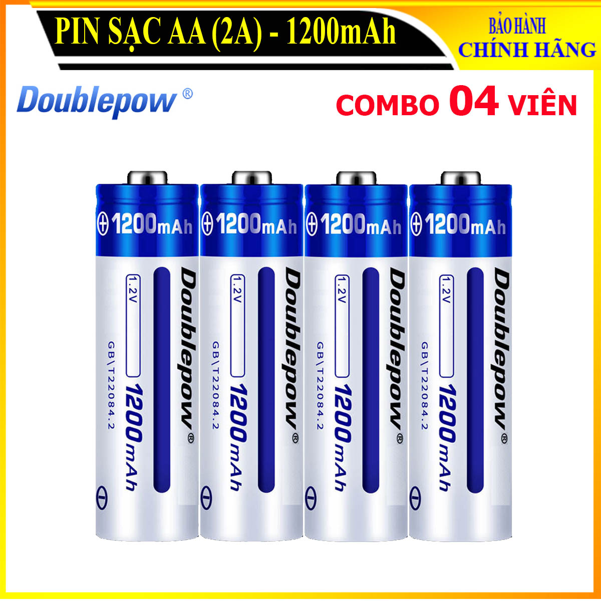 [Combo 4 viên] Pin tiểu sạc AA 1200mAh Doublepow cao cấp (pin xanh) - Bảo hành chính hãng