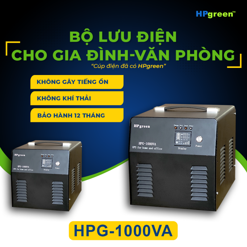 Bộ lưu điện cho gia đình văn phòng Hpgreen HPG-1000VA Thay thế cho máy phát điện.