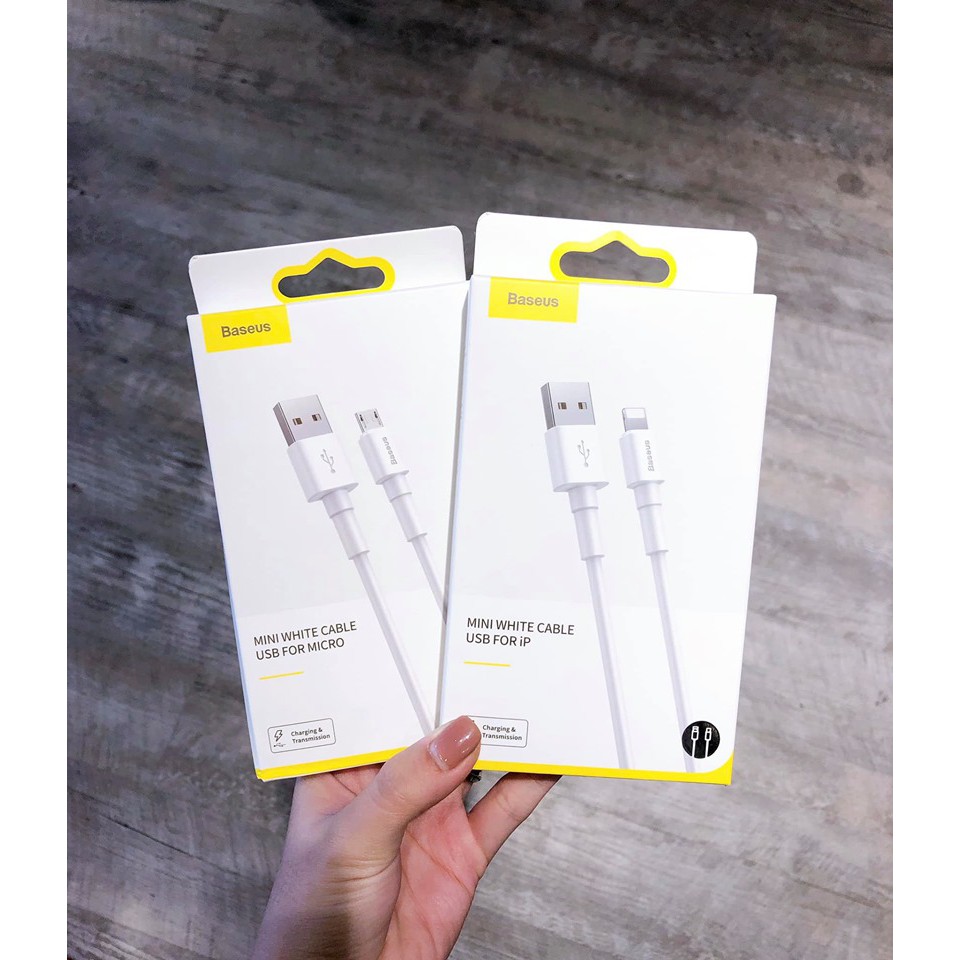 [FREESHIP]Cáp dây sạc nhanh và truyền dữ liệu Baseus Mini White Cable USB For Lightning (2.4A)/Micro USB (2.4A)/Type C (3A) chiều dài 1m truyền dữ liệu tốc độ cao 480Mbps 2.4A dây siêu bền abshop365 hshop365hn hshop365 abshop hshop
