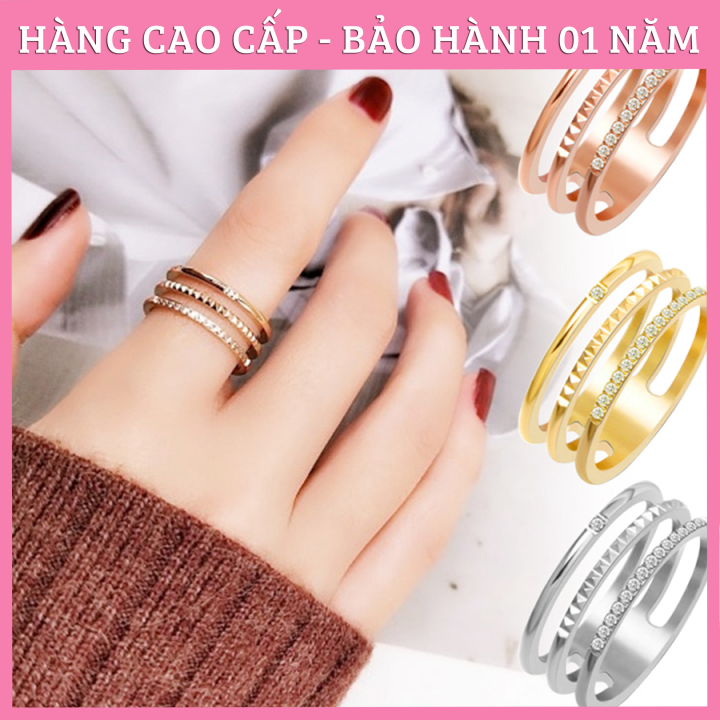 NHẪN TITAN 3 HÀNG ĐÍNH ĐÁ TINH XẢO TC120