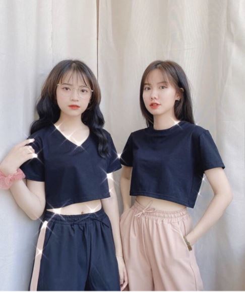 Áo croptop cổ tim trơn 01 nữ